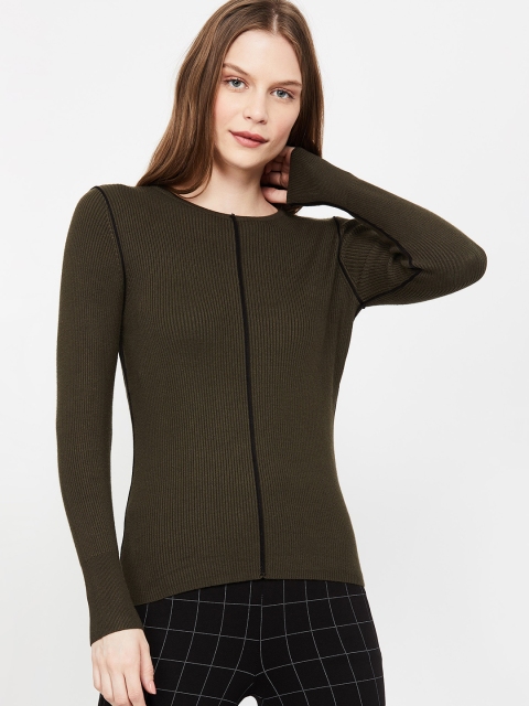 

CODE by Lifestyle Women Olive Green Self Design Sweater