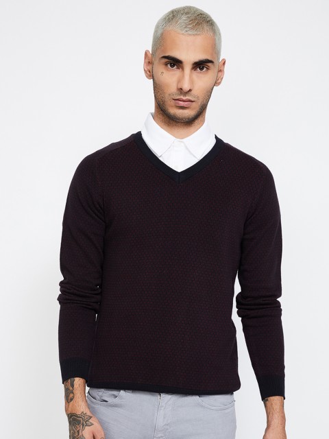 

CODE by Lifestyle Men Black & Maroon Self Design Pullover Sweater