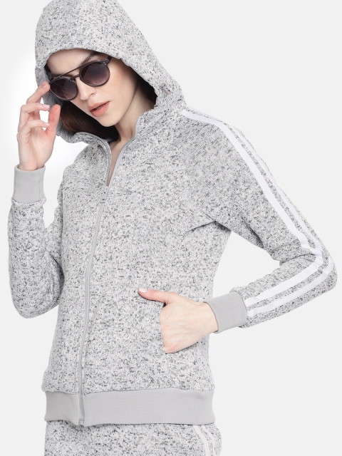 

HERE&NOW Women Grey Solid Hooded Sweatshirt