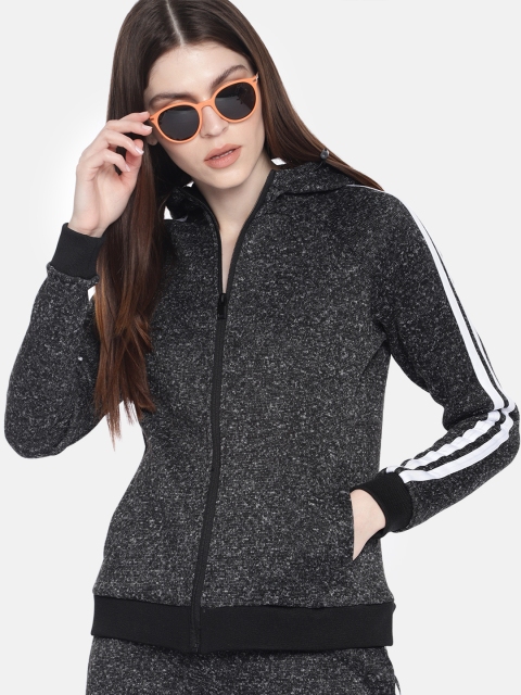 

HERE&NOW Women Charcoal Grey Solid Hooded Sweatshirt