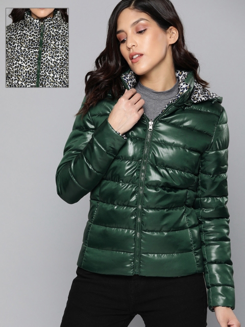 

HERE&NOW Women Teal Green Solid Reversible Puffer Jacket