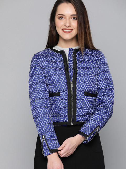 

HERE&NOW Women Blue Printed Puffer Jacket