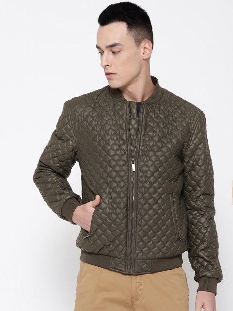 

Blackberrys Men Olive Green Solid Quilted Jacket