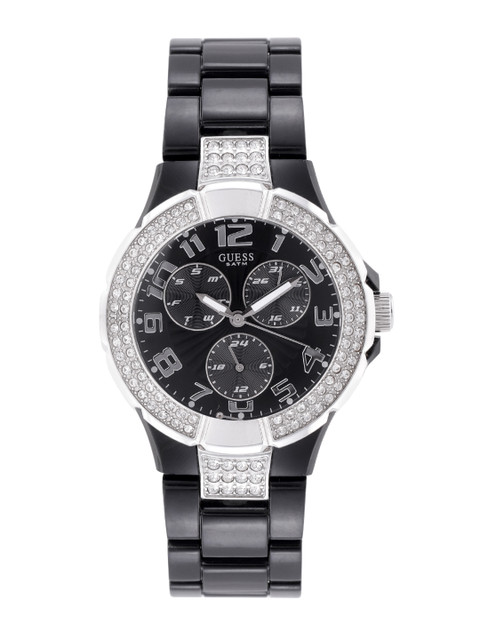

GUESS Women Black Embellished Dial & Bracelet Style Strap Analogue Watch W13564L2