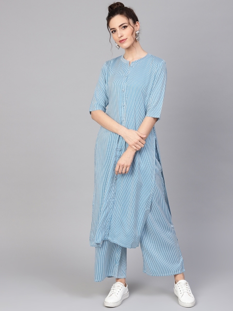 

GERUA Women Blue & White Striped Kurta with Palazzos