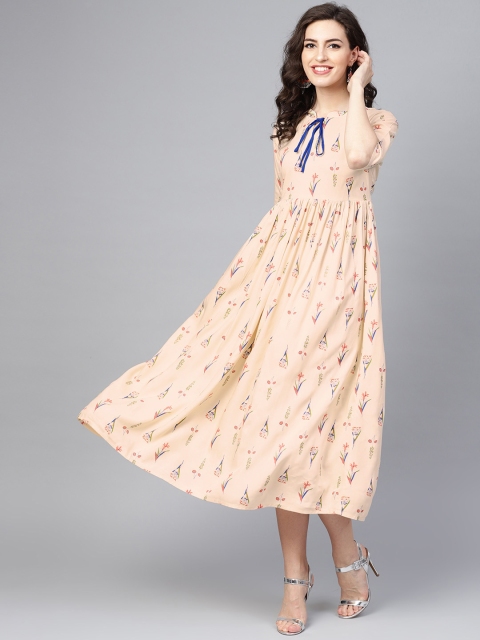 

GERUA Women Beige & Peach-Coloured Floral Printed A-Line Dress