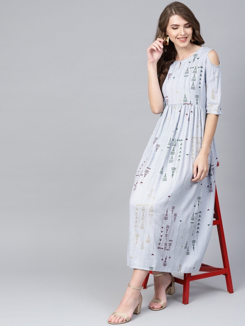 

GERUA Women Grey Printed A-Line Maxi Dress