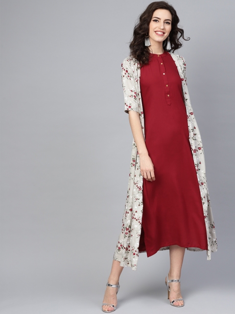 

GERUA Women Maroon & Grey Solid Layered A-Line Dress