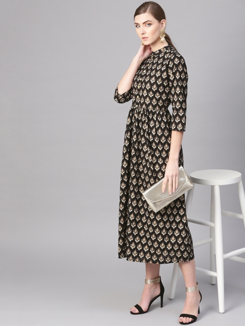 

GERUA Women Black & Beige Block Print Maxi Dress