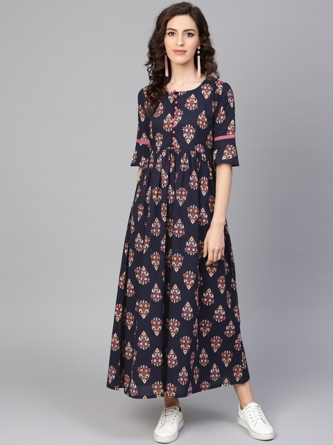 

GERUA Women Navy Blue & Pink Printed Maxi Dress