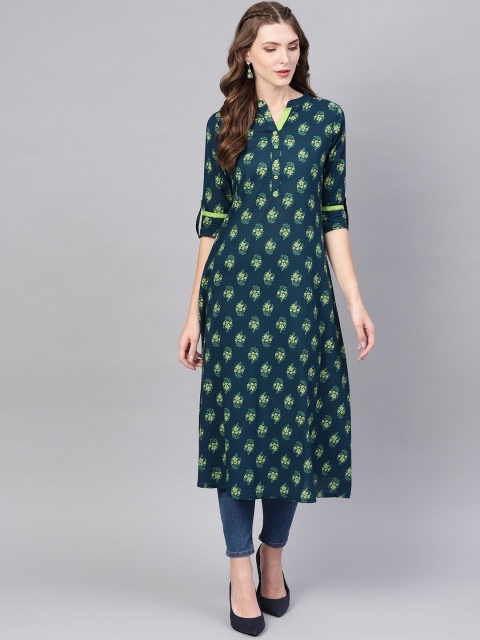 

GERUA Women Teal Blue & Green Printed A-Line Kurta