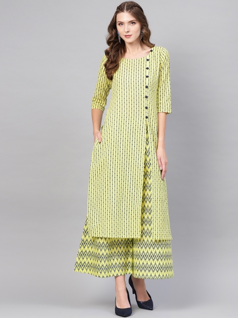 

GERUA Women Yellow & Navy Blue Printed Kurta with Palazzos
