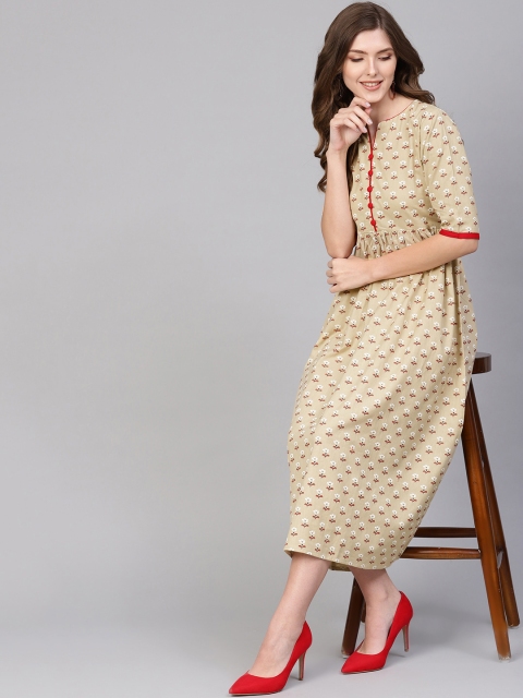 

GERUA Women Beige Floral Printed Midi A-Line Dress