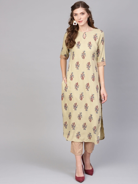 

GERUA Women Green & Maroon Block Print Kurta with Trousers