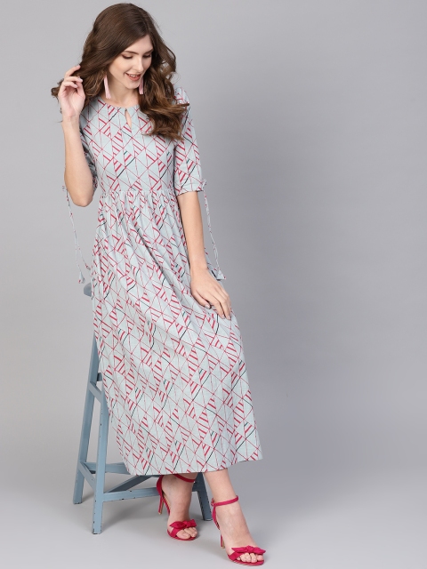 

GERUA Women Grey & Red Printed A-Line Dress