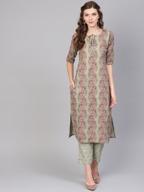 

GERUA Women Green & Pink Printed Kurta with Trousers
