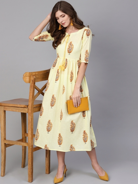

GERUA Women Yellow Printed Midi A-Line Dress
