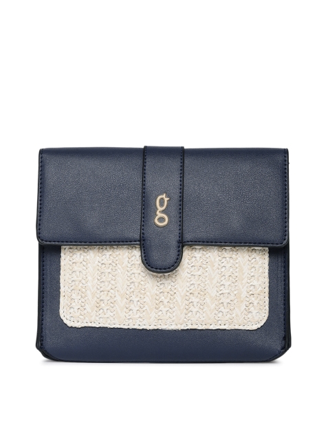 

Global Desi Navy Blue & Beige Colourblocked Embroidered Clutch