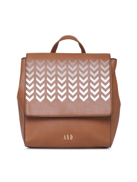 

AND Women Tan Brown & White Graphic Backpack