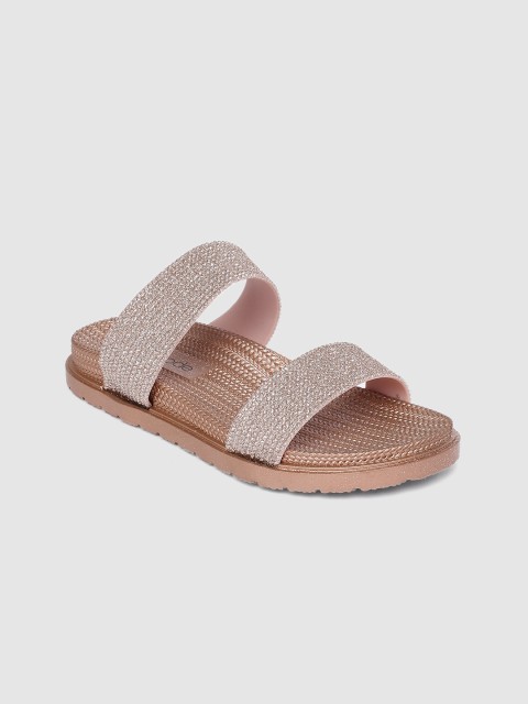 

Tresmode Women Champagne Embellished Open Toe Flats