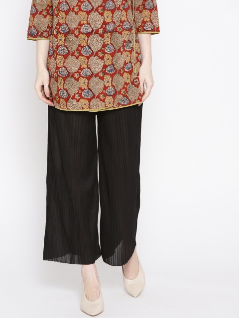 

ANTS Women Black Loose Fit Solid Accordian Pleated Parallel Trousers
