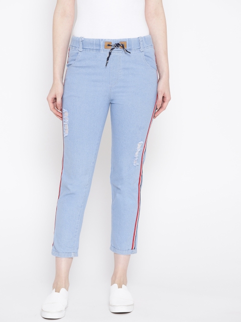 

ANTS Women Blue Skinny Fit Solid Distressed Denim Cropped Trousers