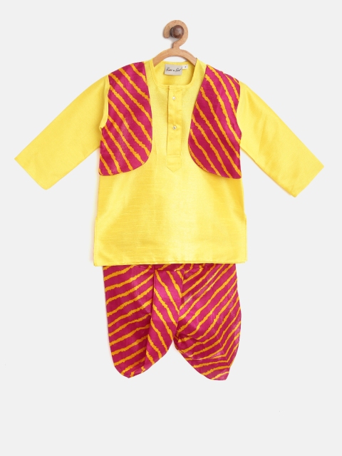 

BownBee Boys Yellow & Pink Solid Kurta with Dhoti Pants