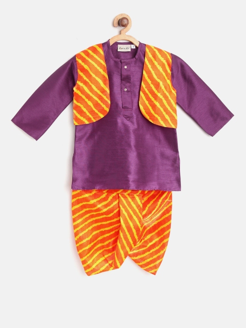 

BownBee Boys Purple & Orange Solid Kurta with Dhoti Pants