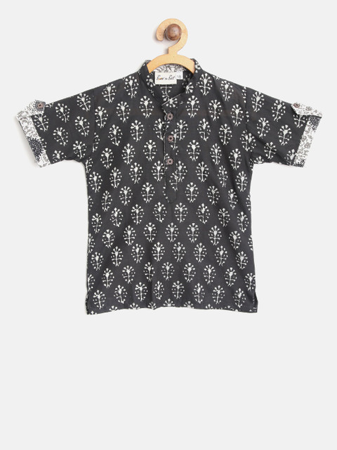 

BownBee Boys Black & Grey Printed Straight Kurta