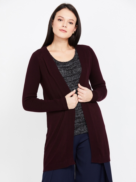 

CODE by Lifestyle Women Burgundy Solid Open Front Shrug