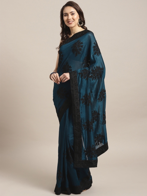 

MANOHARI Blue & Black Embroidered Saree