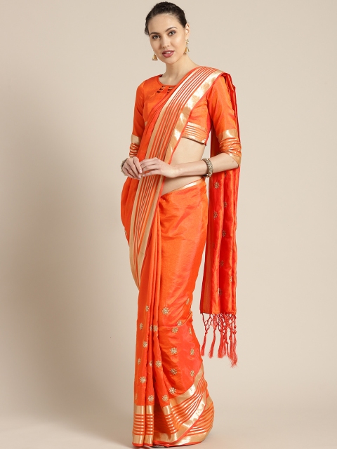 

MANOHARI Orange & Golden Embroidered Saree