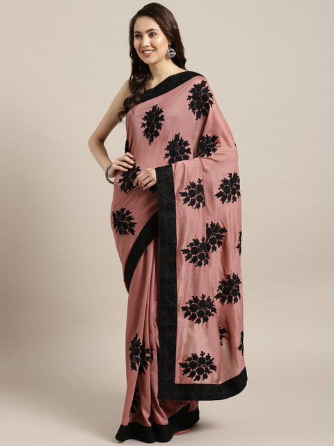 

MANOHARI Mauve & Black Embroidered Saree