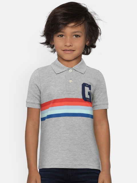 

GAP Boy Stripe Polo Short Sleeve Shirt, Grey melange