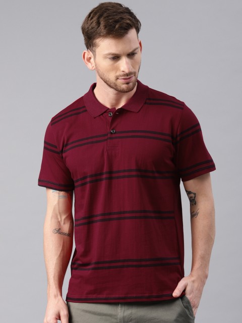 

Kryptic Men Maroon & Navy Striped Polo T-shirt