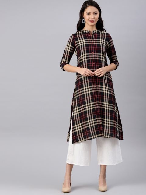 

Alena Women Black & Beige Checked Straight Kurta