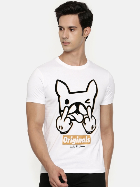 

Jack & Jones Men White Printed Round Neck T-shirt