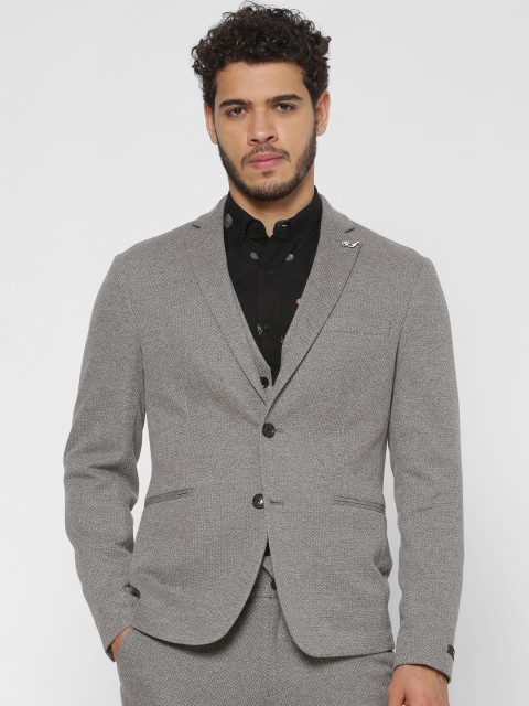

Jack & Jones Grey and White Self design Single-Breasted Slim Fit Casual Blazer