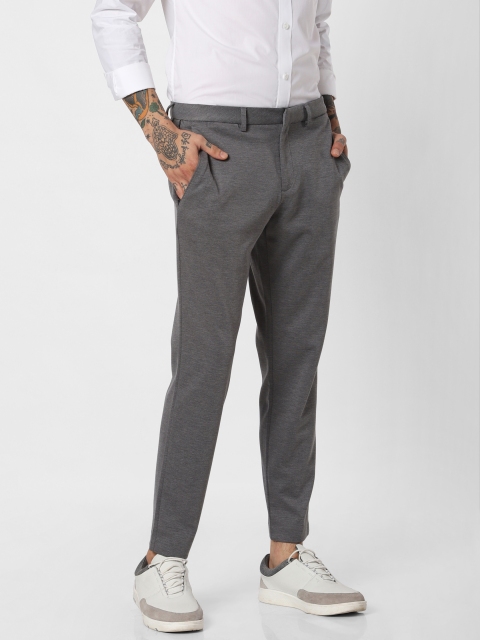 

Jack & Jones Men Grey Slim Fit Solid Knitted Formal Trousers