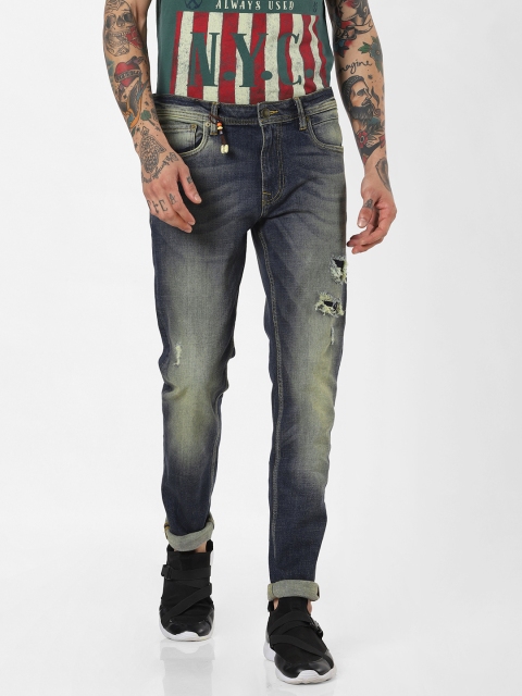 

Jack & Jones Men Blue Ben Skinny Fit Low-Rise Highly Distressed Stretchable Jeans