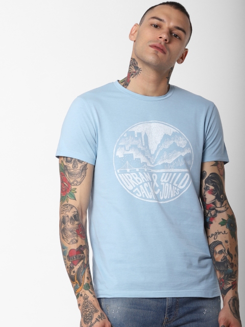 

Jack & Jones Men Blue Printed Round Neck T-shirt