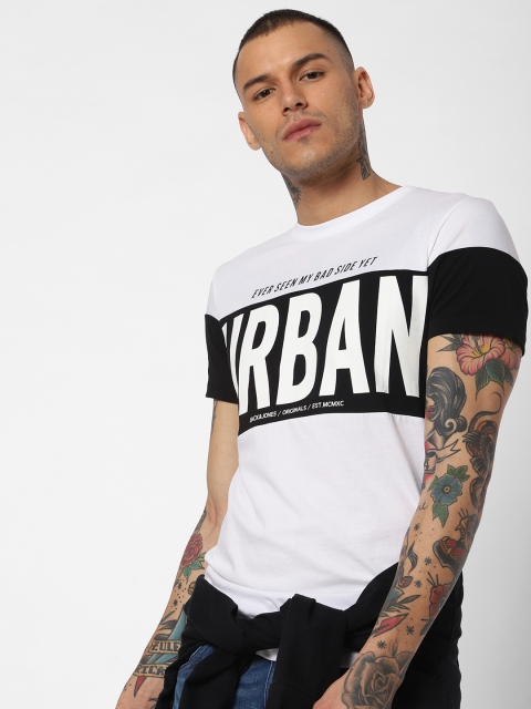 

Jack Jones Men White Printed Round Neck Pure Cotton T-shirt