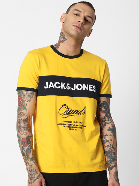 

Jack & Jones Men Yellow Printed Round Neck T-shirt