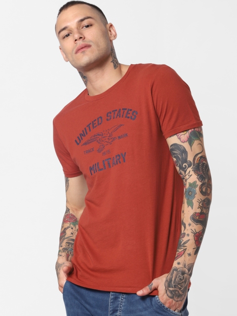 

Jack Jones Men Red Printed Round Neck Pure Cotton T-shirt