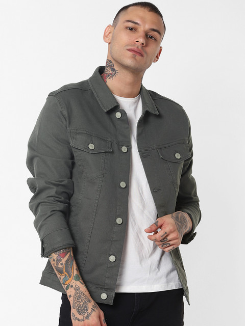 

Jack & Jones Men Grey Solid Denim Jacket