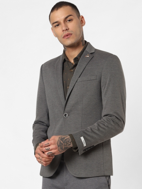 

Jack & Jones Men Grey Melange New Marsails Solid Slim Fit Single-Breasted Blazer