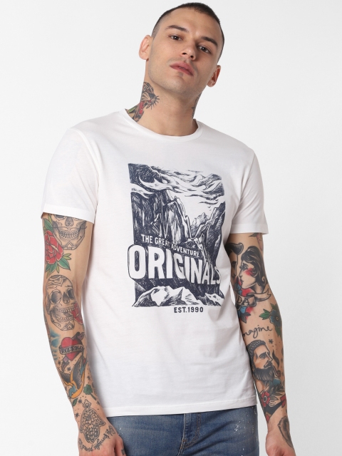 

Jack & Jones Men White Printed Round Neck T-shirt