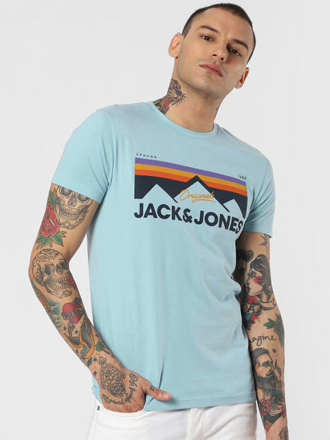 

Jack & Jones Men Blue Printed Round Neck T-shirt