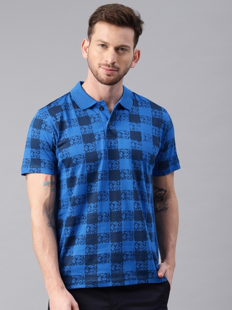 

Kryptic Men Blue Checked Polo Collar T-shirt