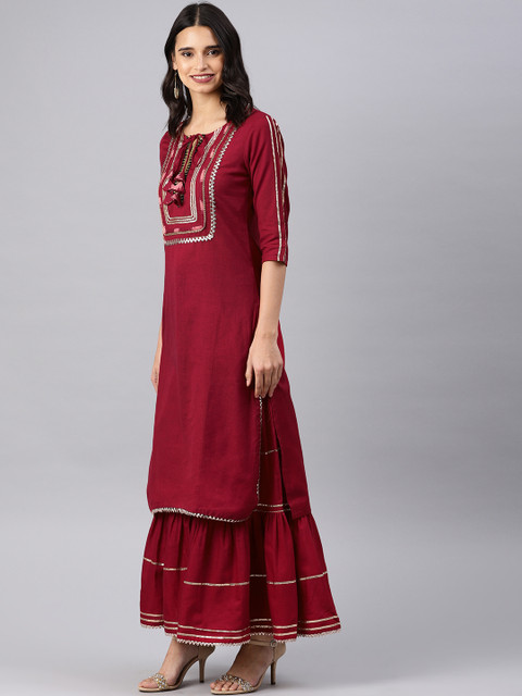 

Alena Women Maroon Yoke Design Kurta with Sharara